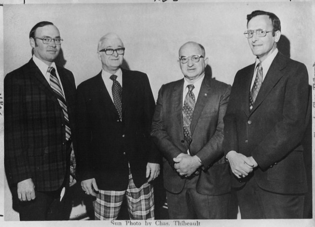 From the Archives:  This photo by Charles Thibealt was originally in the Westerly Sun on 4/27/75. The caption read: Dunn's Corners Firemen held their annual banquet Saturday night at the Swiss Chalet in Westerly.  About 90 people attended according to Chief Henry Morris.  Seen in this picture are four men who had a hand in planning this affair.  They are (left to right) Edward Schilke, a member of the banquet committee; John Nolan, president of the Dunn's Corners Fire Department; Chief Morris; and Edward Perkins of the banquet committee.&quot;

For more recent members, the Swiss Chalet occupied the building that was most recently My Mary's.